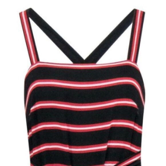 W by Worth Black White Red Vertical Flowy Stripe Maxi Tank Statement Dress - Picture 4 of 16